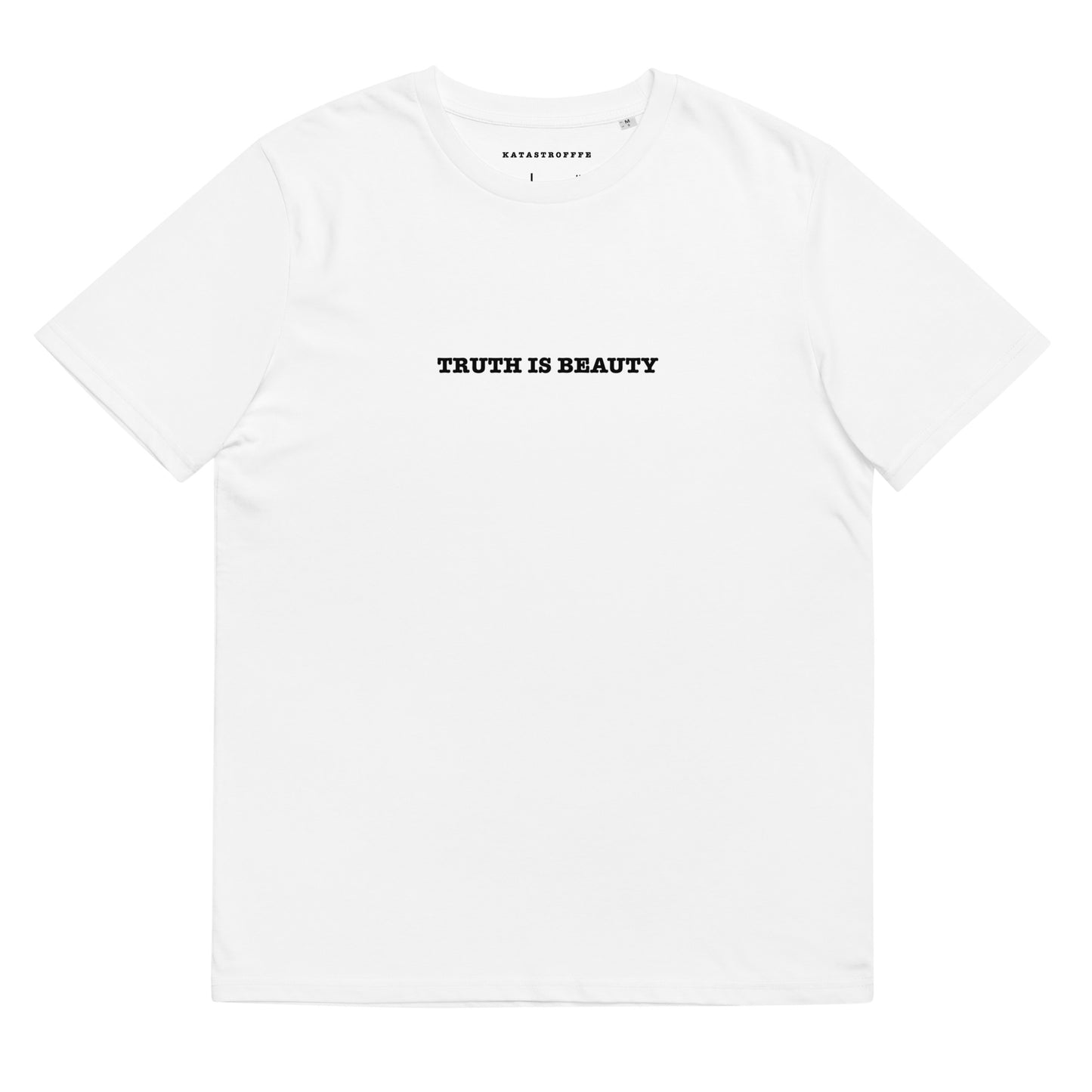 TRUTH IS BEAUTY White Katastrofffe Unisex organic cotton t-shirt