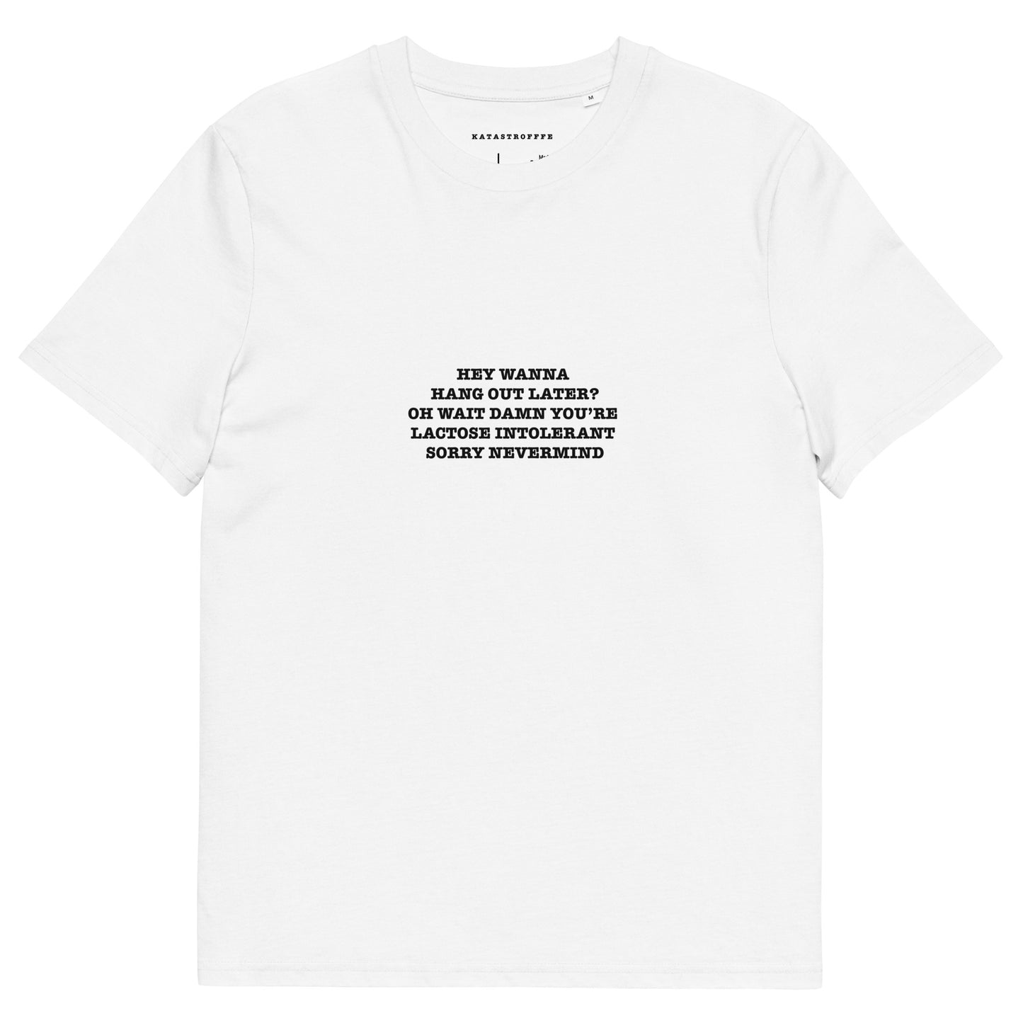 LACTOSE INTOLERANT Katastrofffe Unisex organic cotton t-shirt collaboration with Wilma Teittinen