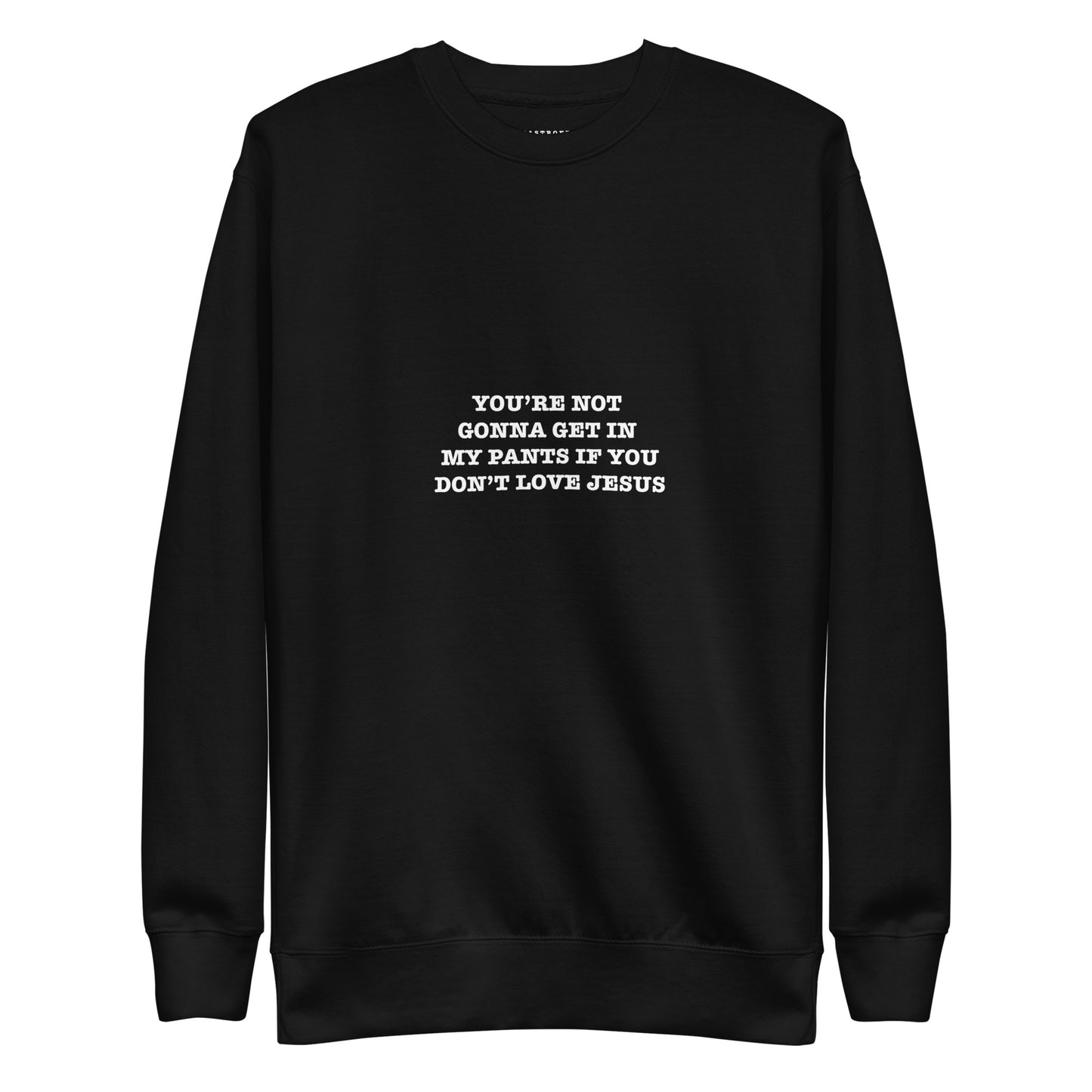 YOU'RE NOT GONNA GET IN MY PANTS IF YOU DONT LIKE JESUS KATASTROFFFE Unisex Premium Sweatshirt